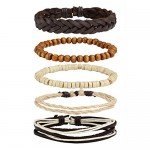 JUSNOVA 5-12 Pcs Leather Bracelet for Men Women Wooden Beaded Bracelets Cuff Adjustable