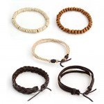 JUSNOVA 5-12 Pcs Leather Bracelet for Men Women Wooden Beaded Bracelets Cuff Adjustable