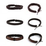 JUSNOVA 5-12 Pcs Leather Bracelet for Men Women Wooden Beaded Bracelets Cuff Adjustable