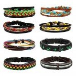 JUSNOVA 5-12 Pcs Leather Bracelet for Men Women Wooden Beaded Bracelets Cuff Adjustable