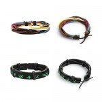 JUSNOVA 5-12 Pcs Leather Bracelet for Men Women Wooden Beaded Bracelets Cuff Adjustable