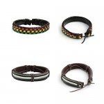 JUSNOVA 5-12 Pcs Leather Bracelet for Men Women Wooden Beaded Bracelets Cuff Adjustable