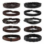 JUSNOVA 5-12 Pcs Leather Bracelet for Men Women Wooden Beaded Bracelets Cuff Adjustable