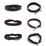 JUSNOVA 5-12 Pcs Leather Bracelet for Men Women Wooden Beaded Bracelets Cuff Adjustable