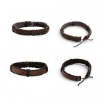 JUSNOVA 5-12 Pcs Leather Bracelet for Men Women Wooden Beaded Bracelets Cuff Adjustable