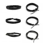JUSNOVA 5-12 Pcs Leather Bracelet for Men Women Wooden Beaded Bracelets Cuff Adjustable