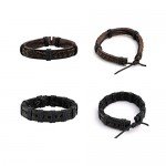 JUSNOVA 5-12 Pcs Leather Bracelet for Men Women Wooden Beaded Bracelets Cuff Adjustable