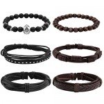 JUSNOVA 5-12 Pcs Leather Bracelet for Men Women Wooden Beaded Bracelets Cuff Adjustable
