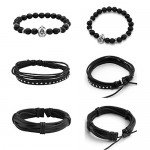 JUSNOVA 5-12 Pcs Leather Bracelet for Men Women Wooden Beaded Bracelets Cuff Adjustable