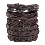 JUSNOVA 5-12 Pcs Leather Bracelet for Men Women Wooden Beaded Bracelets Cuff Adjustable