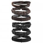 JUSNOVA 5-12 Pcs Leather Bracelet for Men Women Wooden Beaded Bracelets Cuff Adjustable