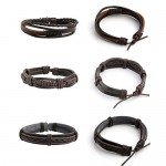 JUSNOVA 5-12 Pcs Leather Bracelet for Men Women Wooden Beaded Bracelets Cuff Adjustable