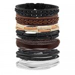 JUSNOVA 5-12 Pcs Leather Bracelet for Men Women Wooden Beaded Bracelets Cuff Adjustable