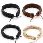 JUSNOVA 5-12 Pcs Leather Bracelet for Men Women Wooden Beaded Bracelets Cuff Adjustable