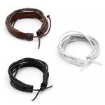 JUSNOVA 5-12 Pcs Leather Bracelet for Men Women Wooden Beaded Bracelets Cuff Adjustable