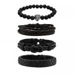 JUSNOVA 5-12 Pcs Leather Bracelet for Men Women Wooden Beaded Bracelets Cuff Adjustable