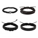 JUSNOVA 5-12 Pcs Leather Bracelet for Men Women Wooden Beaded Bracelets Cuff Adjustable