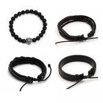 JUSNOVA 5-12 Pcs Leather Bracelet for Men Women Wooden Beaded Bracelets Cuff Adjustable