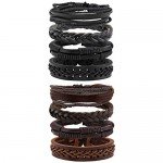 JUSNOVA 5-12 Pcs Leather Bracelet for Men Women Wooden Beaded Bracelets Cuff Adjustable