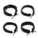 JUSNOVA 5-12 Pcs Leather Bracelet for Men Women Wooden Beaded Bracelets Cuff Adjustable