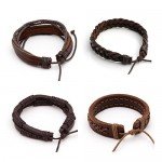 JUSNOVA 5-12 Pcs Leather Bracelet for Men Women Wooden Beaded Bracelets Cuff Adjustable