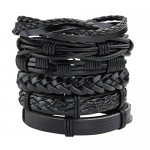 JUSNOVA 5-12 Pcs Leather Bracelet for Men Women Wooden Beaded Bracelets Cuff Adjustable