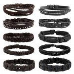 JUSNOVA 5-12 Pcs Leather Bracelet for Men Women Wooden Beaded Bracelets Cuff Adjustable