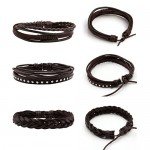 JUSNOVA 5-12 Pcs Leather Bracelet for Men Women Wooden Beaded Bracelets Cuff Adjustable