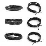JUSNOVA 5-12 Pcs Leather Bracelet for Men Women Wooden Beaded Bracelets Cuff Adjustable