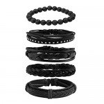 JUSNOVA 5-12 Pcs Leather Bracelet for Men Women Wooden Beaded Bracelets Cuff Adjustable