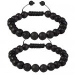 Jeka Lava Stone Bracelet Stretch Beads Black Healing Energy Jewelry for Men Women Handmade Braided Adjustable