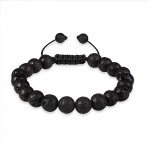 Jeka Lava Stone Bracelet Stretch Beads Black Healing Energy Jewelry for Men Women Handmade Braided Adjustable