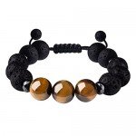 Jeka Lava Stone Bracelet Stretch Beads Black Healing Energy Jewelry for Men Women Handmade Braided Adjustable
