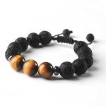 Jeka Lava Stone Bracelet Stretch Beads Black Healing Energy Jewelry for Men Women Handmade Braided Adjustable