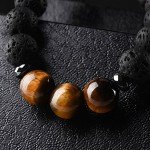 Jeka Lava Stone Bracelet Stretch Beads Black Healing Energy Jewelry for Men Women Handmade Braided Adjustable