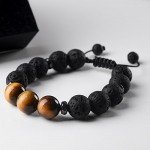 Jeka Lava Stone Bracelet Stretch Beads Black Healing Energy Jewelry for Men Women Handmade Braided Adjustable