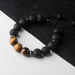 Jeka Lava Stone Bracelet Stretch Beads Black Healing Energy Jewelry for Men Women Handmade Braided Adjustable