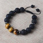 Jeka Lava Stone Bracelet Stretch Beads Black Healing Energy Jewelry for Men Women Handmade Braided Adjustable