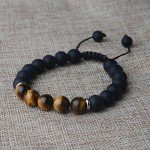 Jeka Lava Stone Bracelet Stretch Beads Black Healing Energy Jewelry for Men Women Handmade Braided Adjustable