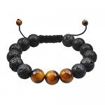 Jeka Lava Stone Bracelet Stretch Beads Black Healing Energy Jewelry for Men Women Handmade Braided Adjustable