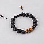 Jeka Lava Stone Bracelet Stretch Beads Black Healing Energy Jewelry for Men Women Handmade Braided Adjustable