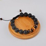 Jeka Lava Stone Bracelet Stretch Beads Black Healing Energy Jewelry for Men Women Handmade Braided Adjustable