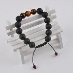 Jeka Lava Stone Bracelet Stretch Beads Black Healing Energy Jewelry for Men Women Handmade Braided Adjustable
