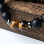 Jeka Lava Stone Bracelet Stretch Beads Black Healing Energy Jewelry for Men Women Handmade Braided Adjustable