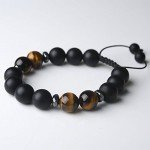 Jeka Lava Stone Bracelet Stretch Beads Black Healing Energy Jewelry for Men Women Handmade Braided Adjustable