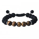 Jeka Lava Stone Bracelet Stretch Beads Black Healing Energy Jewelry for Men Women Handmade Braided Adjustable