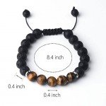 Jeka Lava Stone Bracelet Stretch Beads Black Healing Energy Jewelry for Men Women Handmade Braided Adjustable