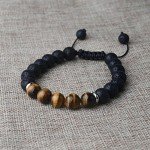 Jeka Lava Stone Bracelet Stretch Beads Black Healing Energy Jewelry for Men Women Handmade Braided Adjustable