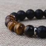 Jeka Lava Stone Bracelet Stretch Beads Black Healing Energy Jewelry for Men Women Handmade Braided Adjustable