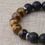 Jeka Lava Stone Bracelet Stretch Beads Black Healing Energy Jewelry for Men Women Handmade Braided Adjustable
